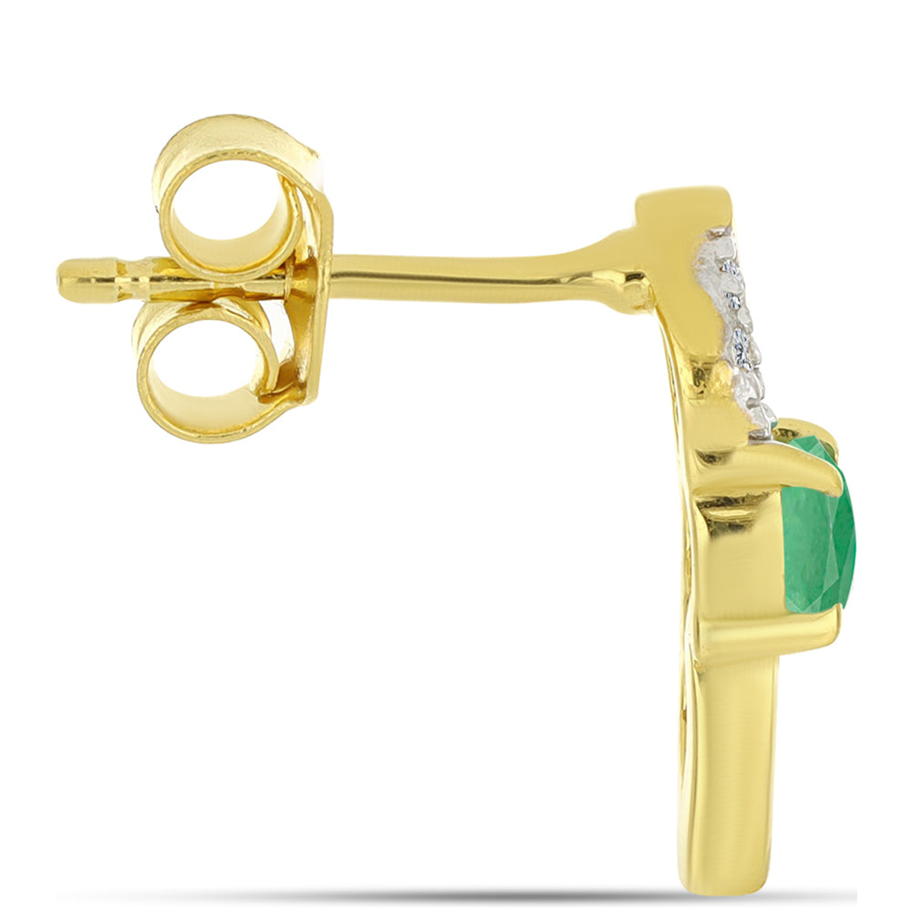 Arannyal Bevont Ezüst Fülbevaló Brazil Smaragddal és Természetes Fehér Cirkónnal 2 