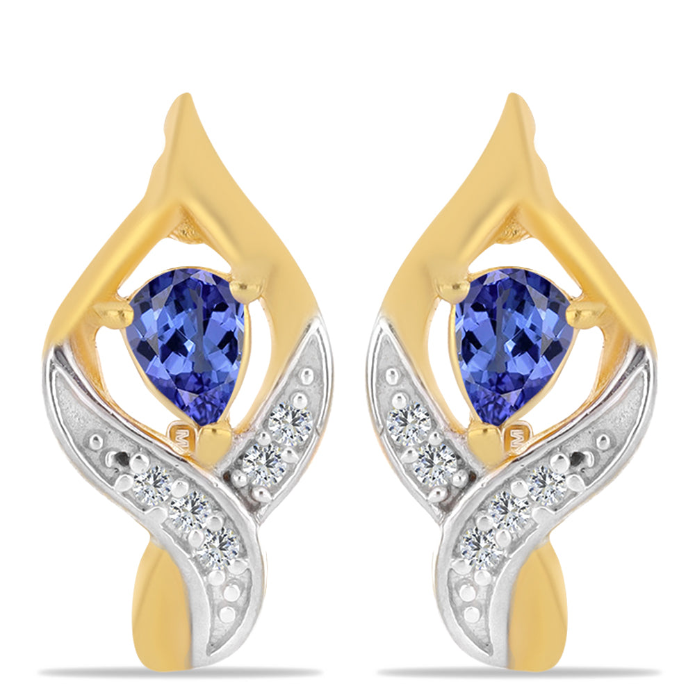 Arannyal Bevont Ezüst Fülbevaló Tanzanittal és Fehér Cirkónnal