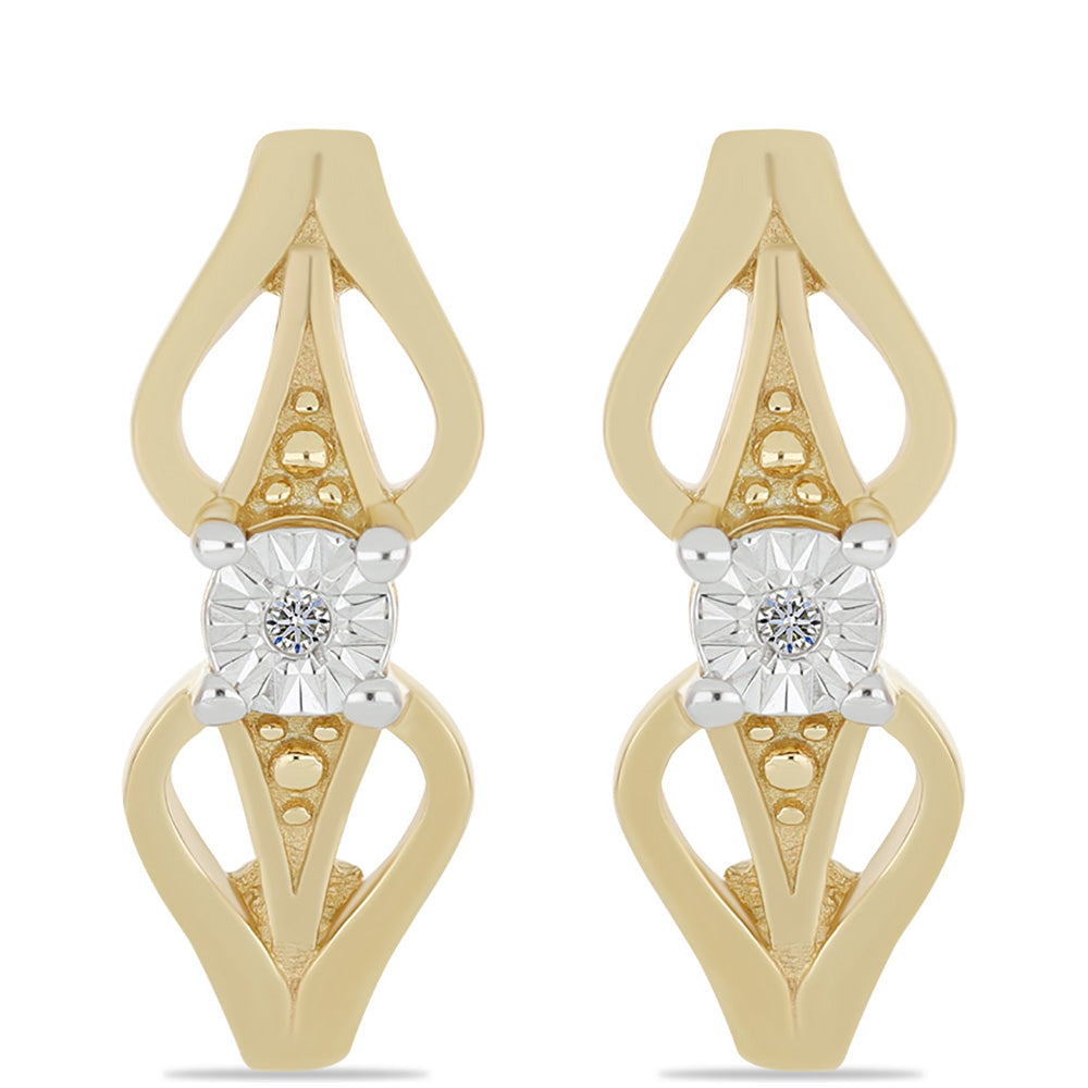 Arannyal Bevont Ezüst Fülbevaló Fehér Gyémánttal