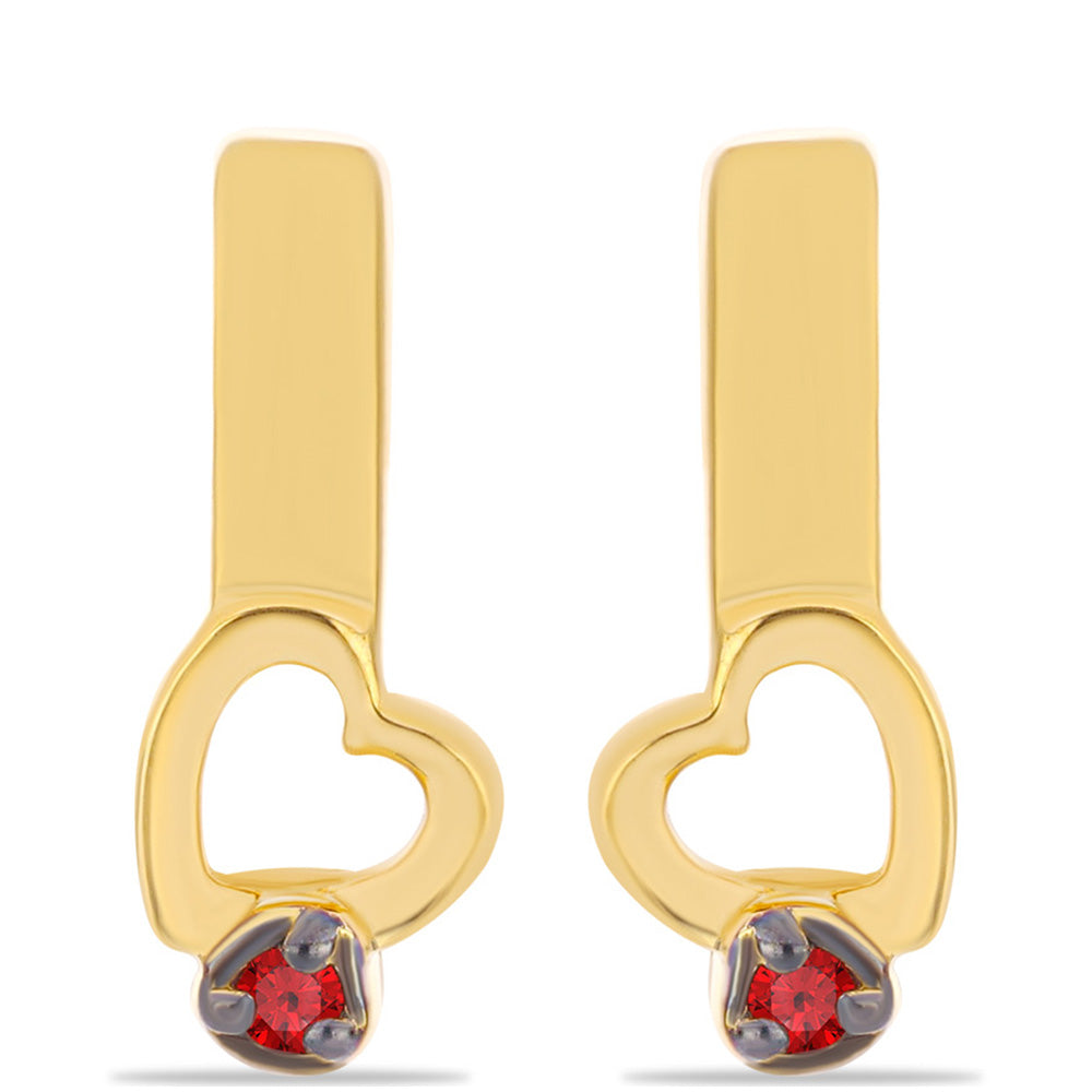 Arannyal Bevont Ezüst Fülbevaló Vörös Gyémánttal