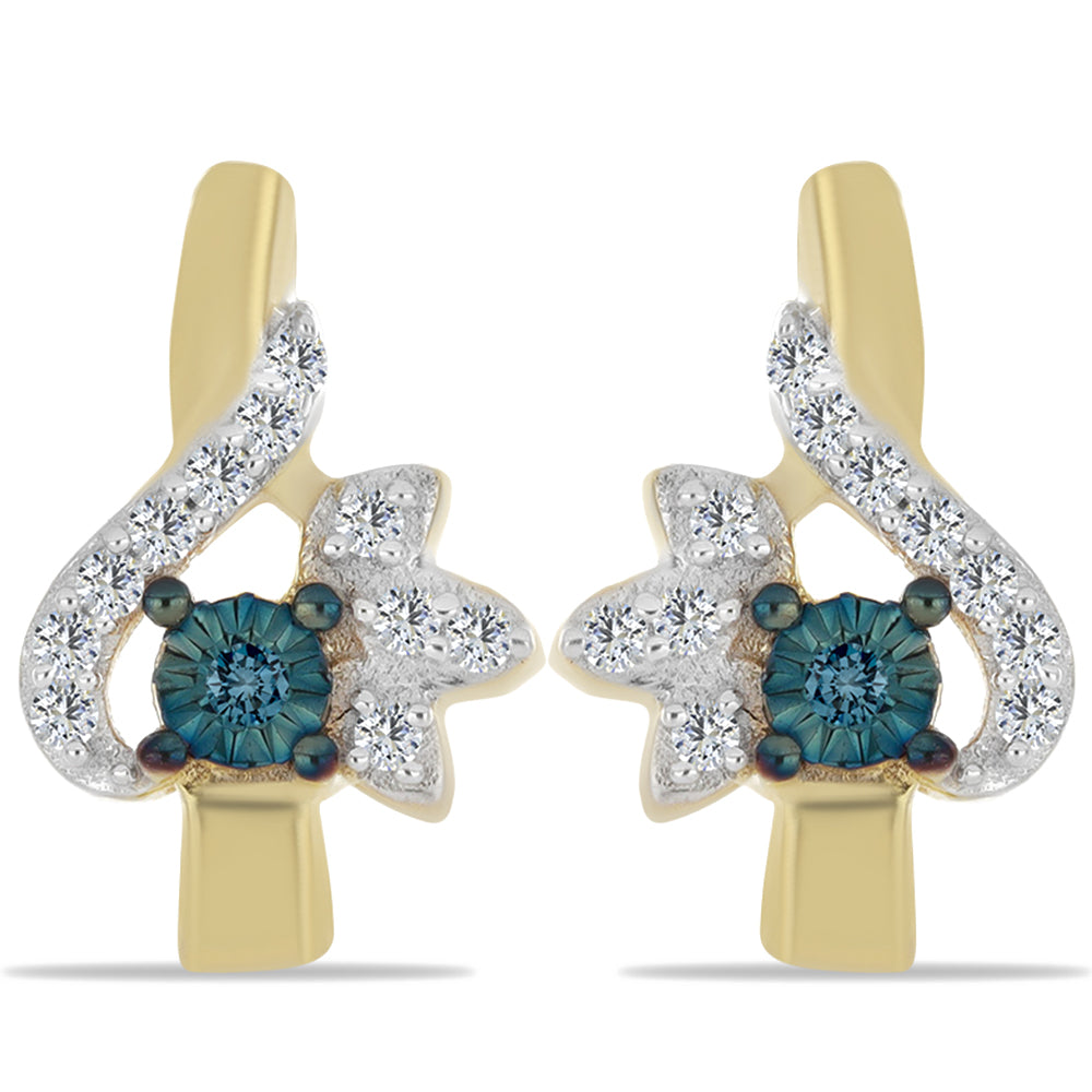 Arannyal Bevont Ezüst Fülbevaló Kék Gyémánttal és Fehér Cirkónnal