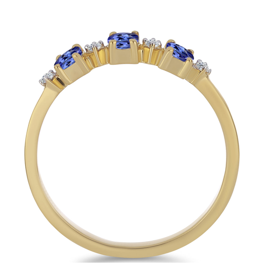 Arannyal Bevont Ezüst Gyűrű Tanzanittal és Fehér Cirkónnal