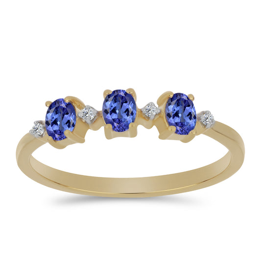 Arannyal Bevont Ezüst Gyűrű Tanzanittal és Fehér Cirkónnal