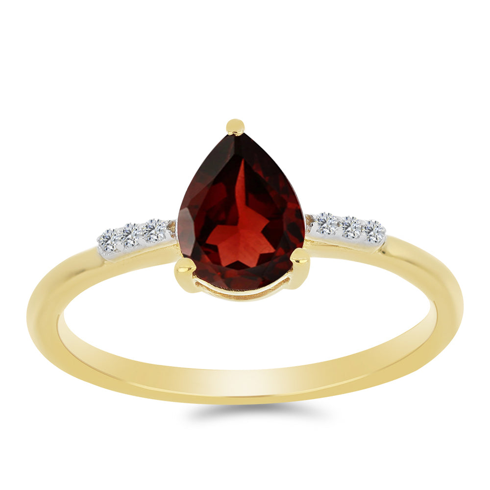 Arannyal Bevont Ezüst Gyűrű Barton Gránáttal és Fehér Cirkónnal