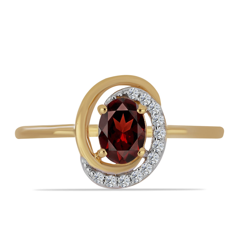 Arannyal Bevont Ezüst Gyűrű Barton Gránáttal és Fehér Cirkónnal