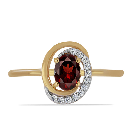 Arannyal Bevont Ezüst Gyűrű Barton Gránáttal és Fehér Cirkónnal
