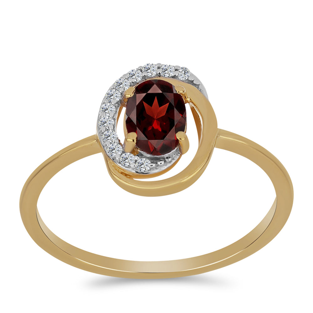 Arannyal Bevont Ezüst Gyűrű Barton Gránáttal és Fehér Cirkónnal