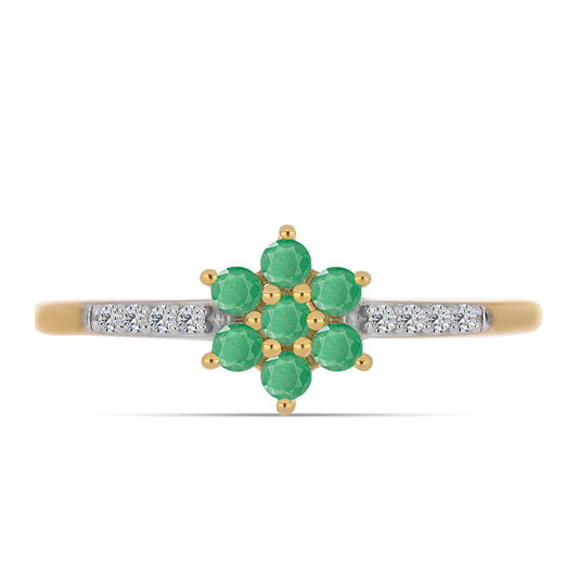 Arannyal Bevont Ezüst Gyűrű Brazil Smaragddal és Fehér Cirkónnal