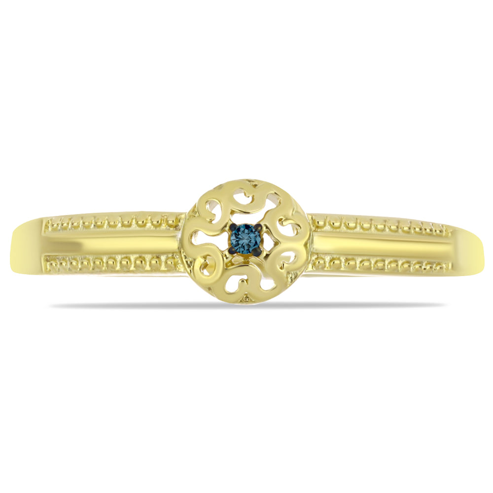 Arannyal Bevont Ezüst Gyűrű Kék Gyémánttal