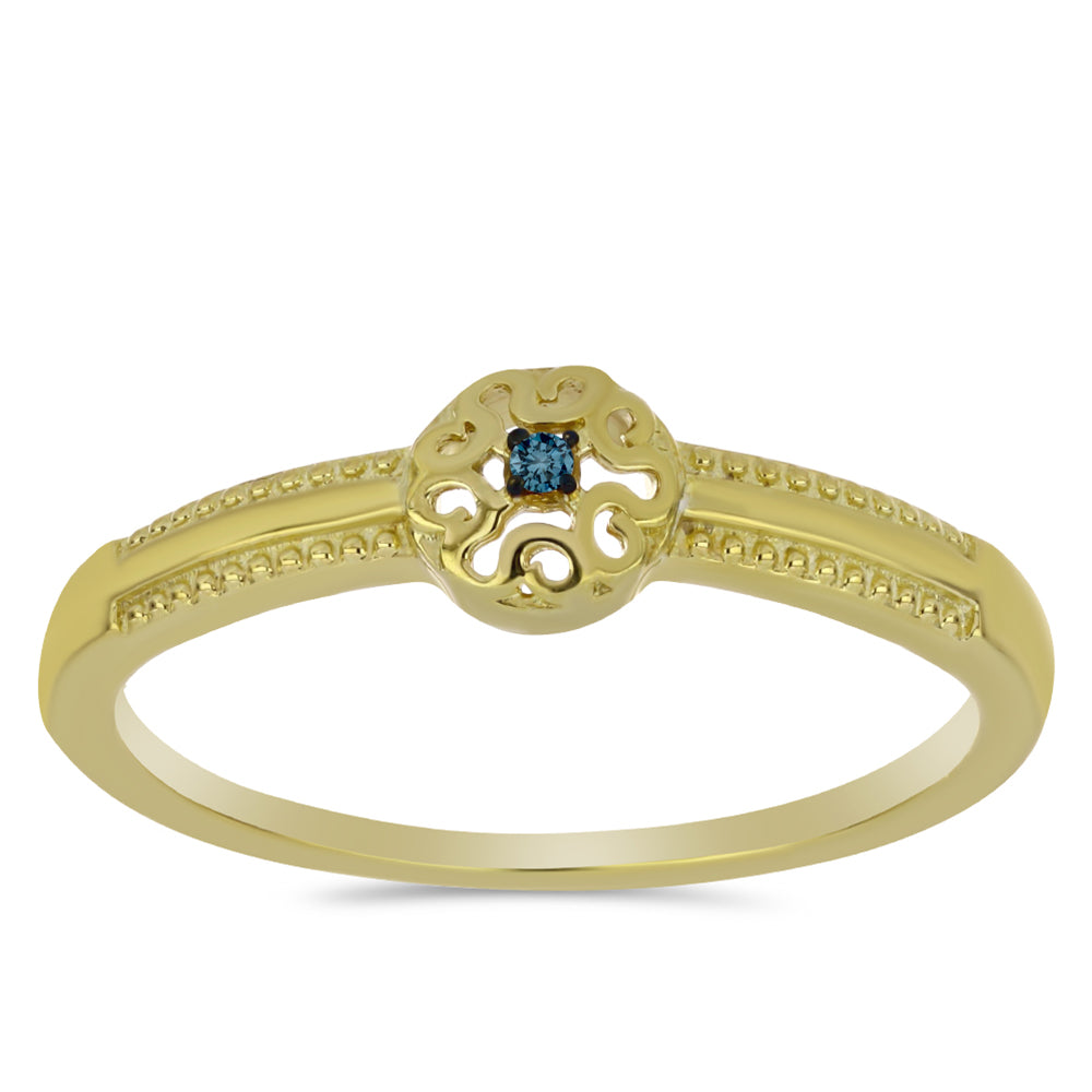 Arannyal Bevont Ezüst Gyűrű Kék Gyémánttal