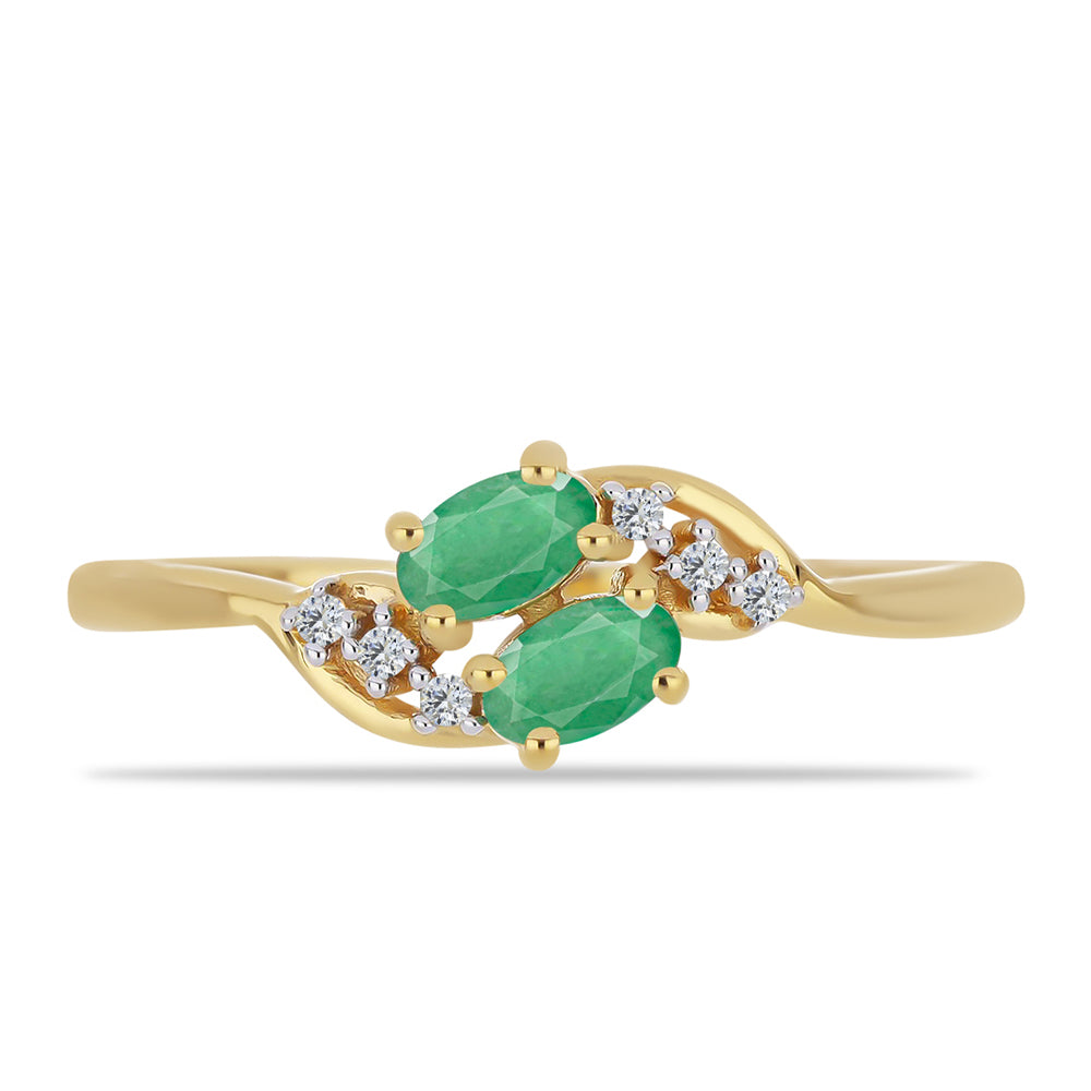 Arannyal Bevont Ezüst Gyűrű Brazil Smaragddal és Fehér Cirkónnal