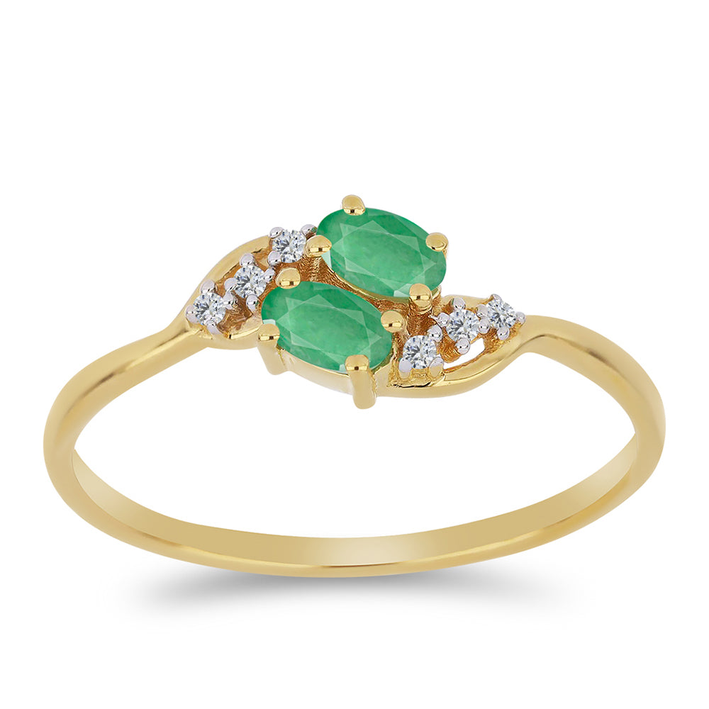 Arannyal Bevont Ezüst Gyűrű Brazil Smaragddal és Fehér Cirkónnal