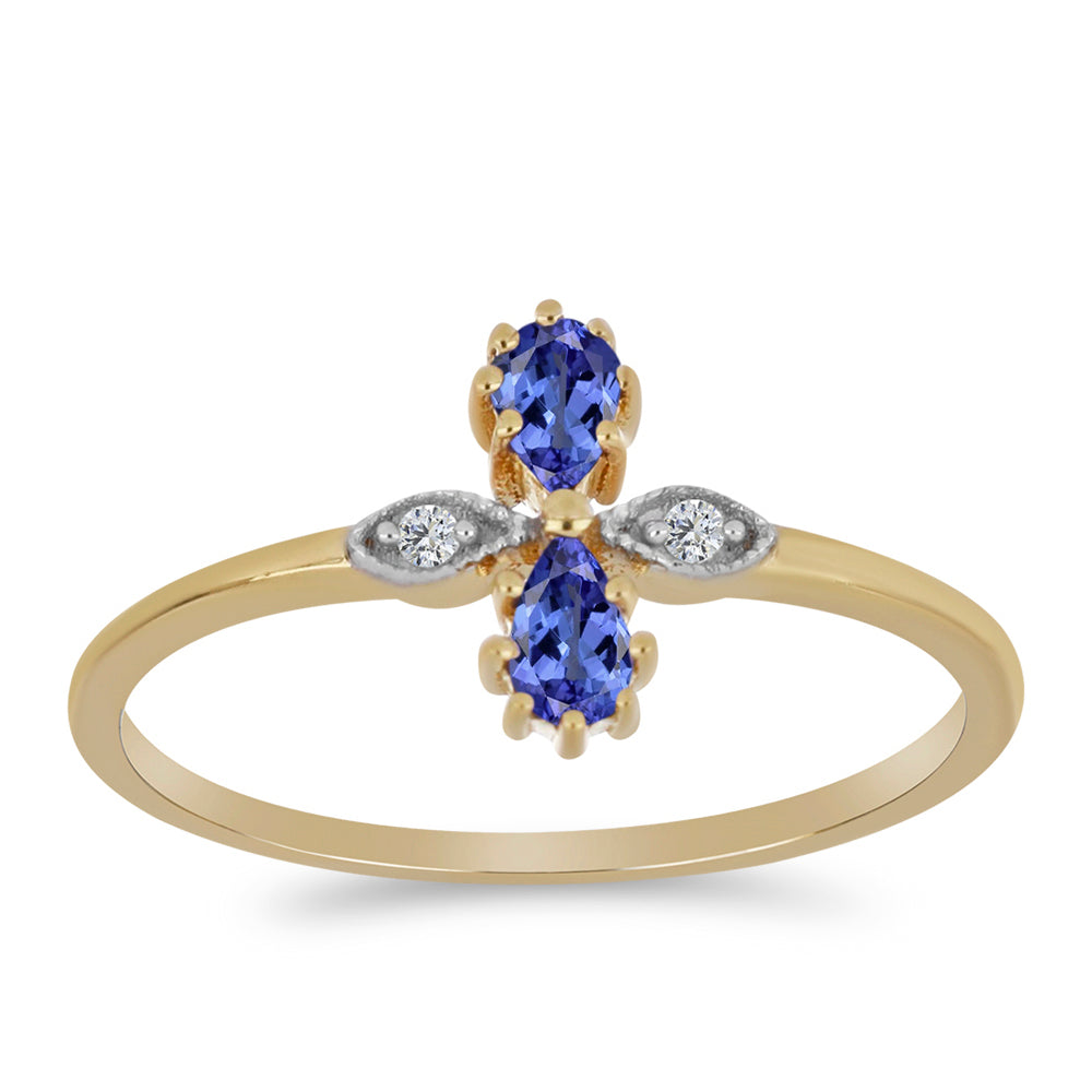 Arannyal Bevont Ezüst Gyűrű Tanzanittal és Fehér Cirkónnal 3 