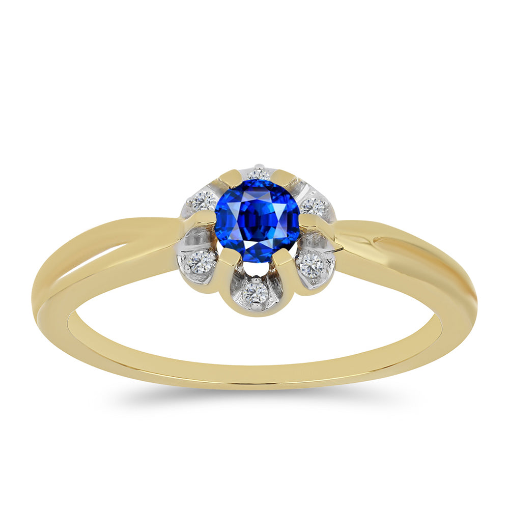 Arannyal Bevont Ezüst Gyűrű Ausztrál Kék Zafírral és Fehér Cirkónnal 3 
