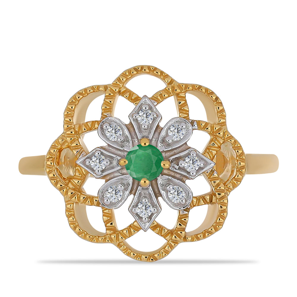 Arannyal Bevont Ezüst Gyűrű Brazil Smaragddal és Fehér Cirkónnal 1 