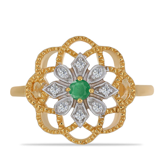 Arannyal Bevont Ezüst Gyűrű Brazil Smaragddal és Fehér Cirkónnal