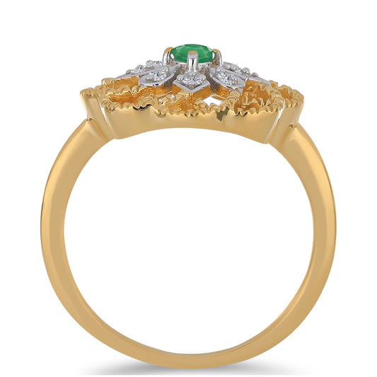 Arannyal Bevont Ezüst Gyűrű Brazil Smaragddal és Fehér Cirkónnal