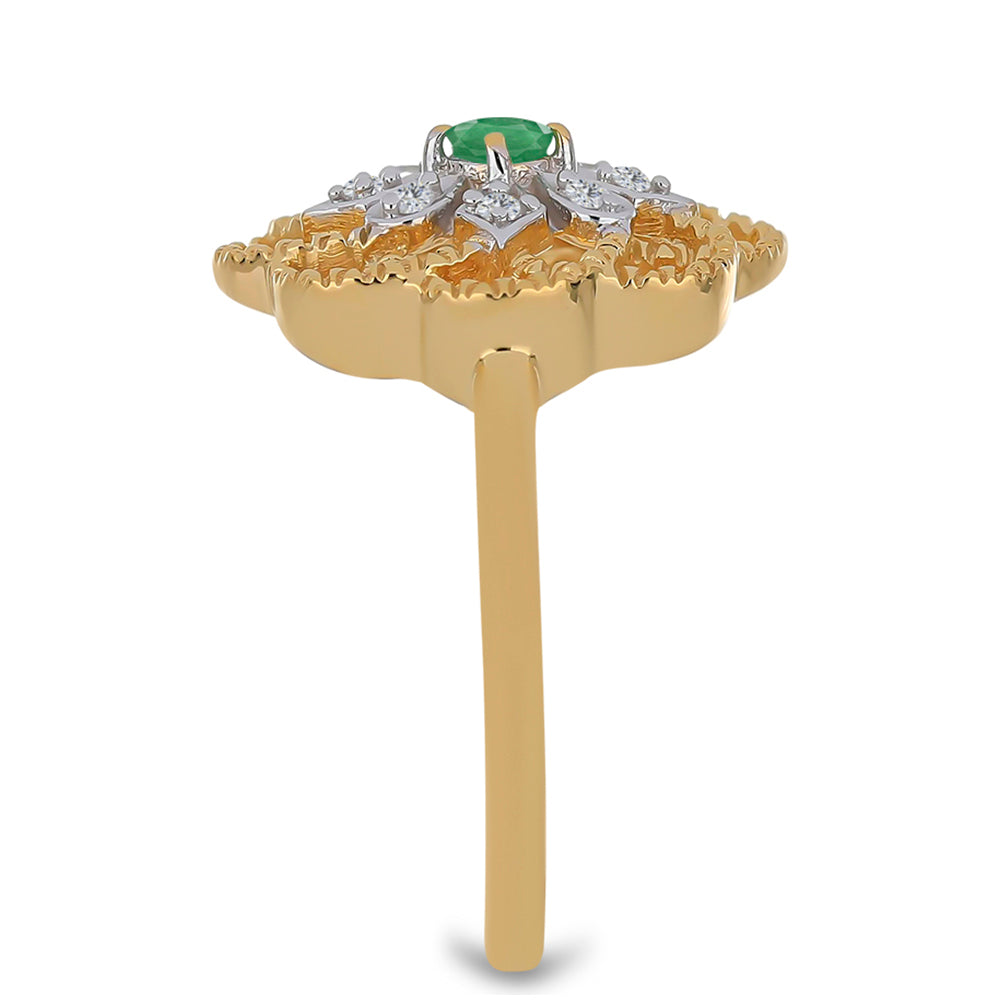 Arannyal Bevont Ezüst Gyűrű Brazil Smaragddal és Fehér Cirkónnal