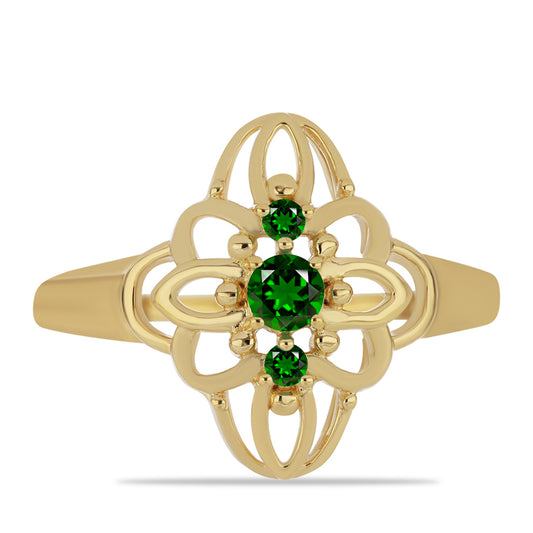 Arannyal Bevont Ezüst Gyűrű Króm Diopsziddal