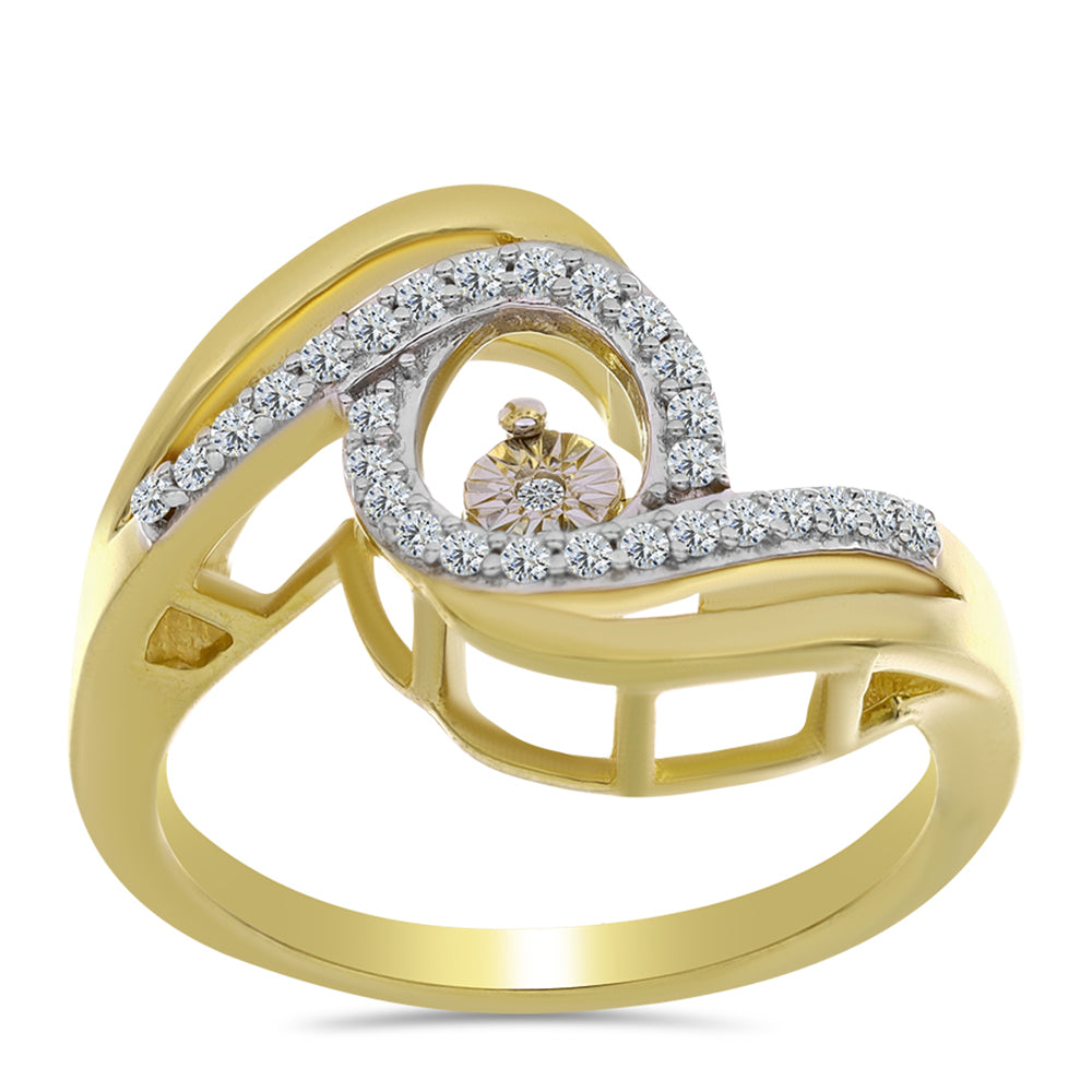 Arannyal Bevont Ezüst Gyűrű Fehér Gyémánttal és Fehér Cirkónnal