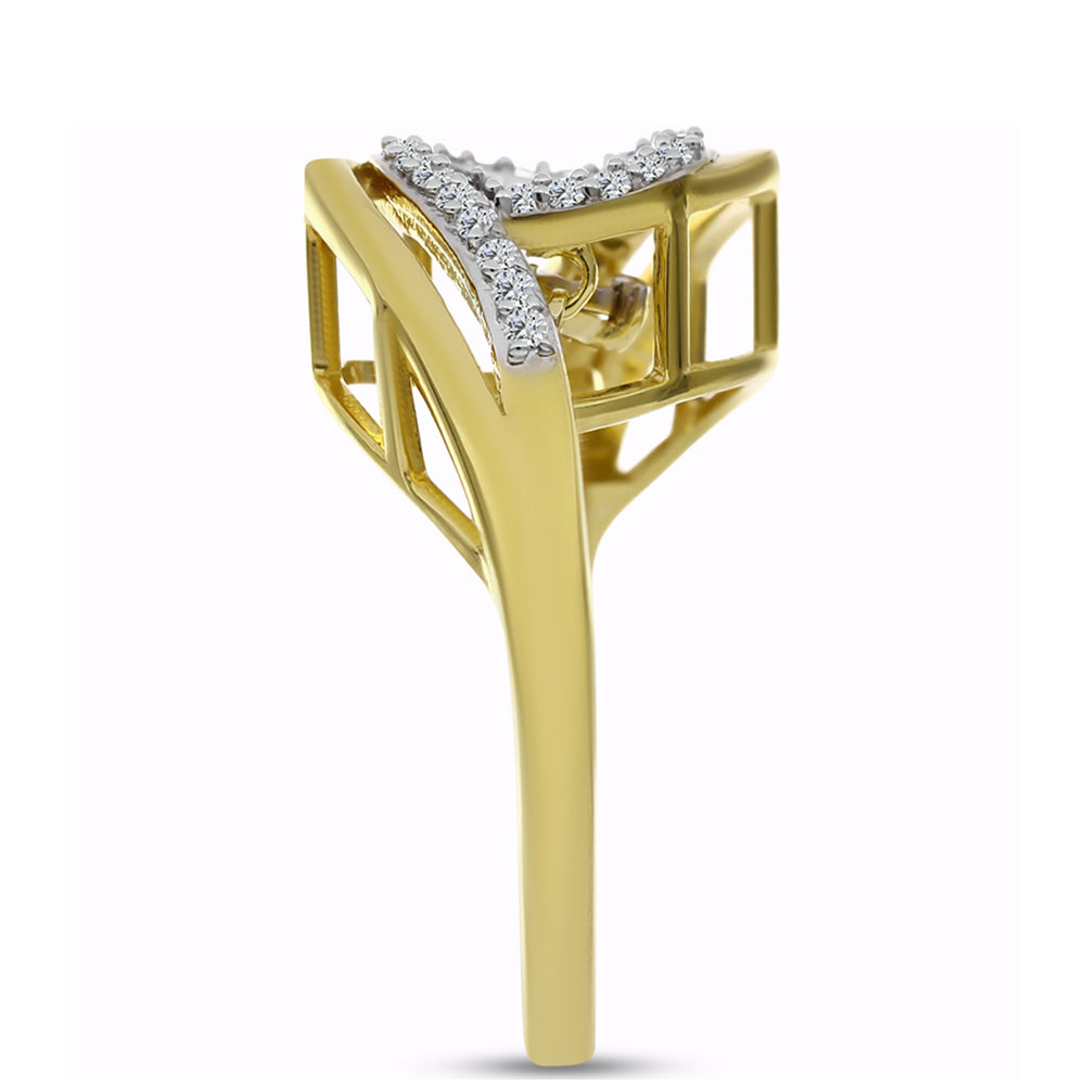 Arannyal Bevont Ezüst Gyűrű Fehér Gyémánttal és Fehér Cirkónnal