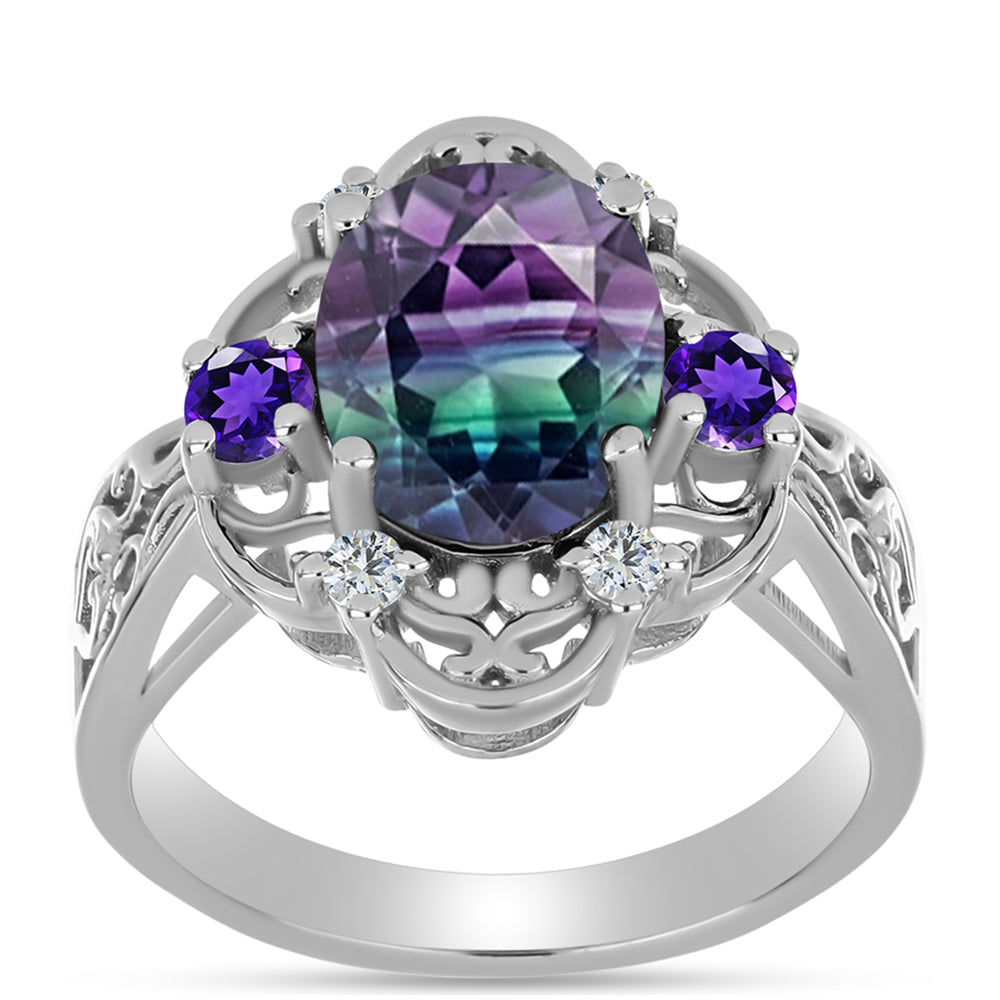 Ezüst Gyűrű Zebra Fluorittal és Marokkói Ametiszttel 3 