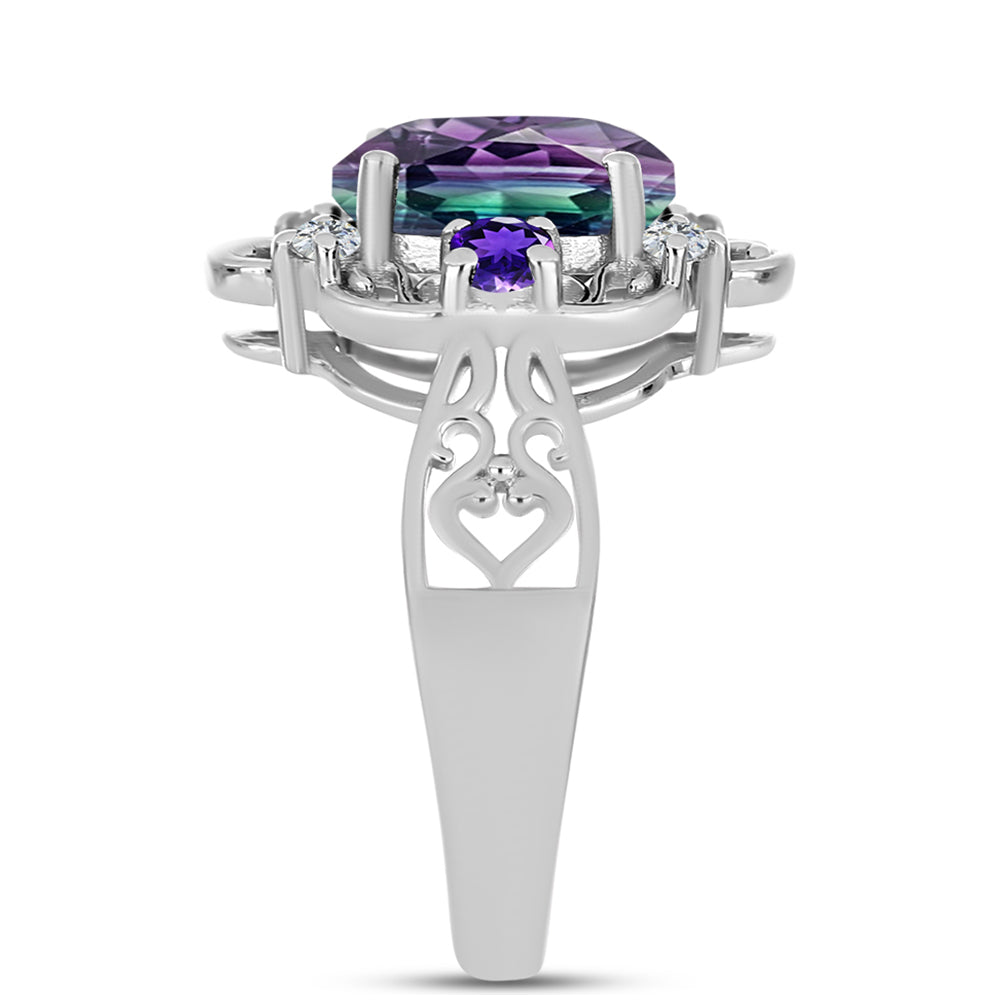 Ezüst Gyűrű Zebra Fluorittal és Marokkói Ametiszttel