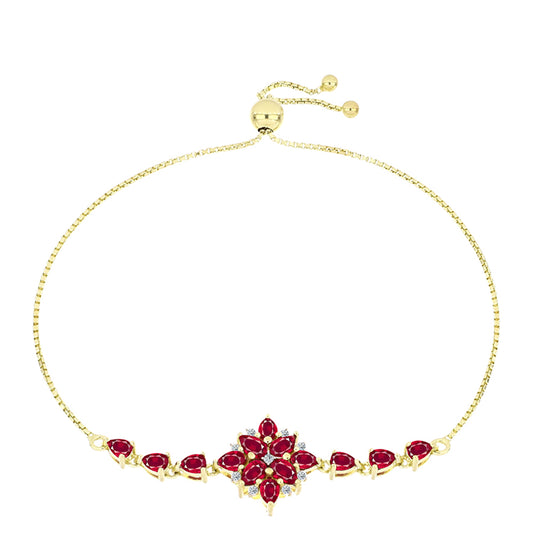 Arannyal Bevont Ezüst Karkötő Madagaszkári Rubinnal és Fehér Topázzal