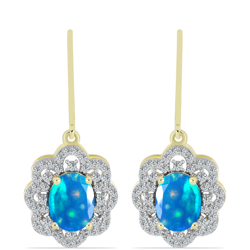 Arannyal Bevont Ezüst Fülbevaló Etiópiai Paradicsomi Opállal és Fehér Topázzal 1 