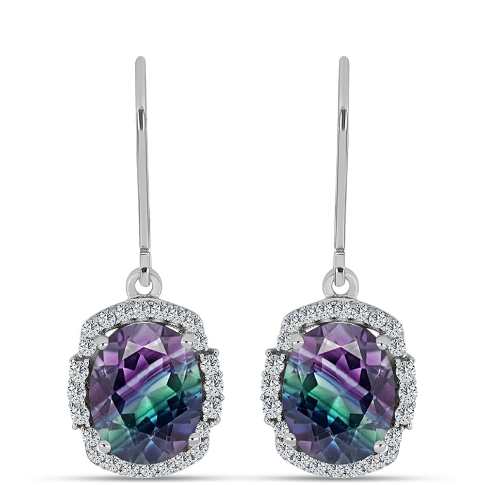 Ezüst Fülbevaló Zebra Fluorittal és Fehér Topázzal