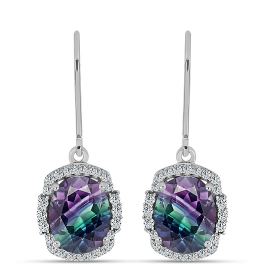 Ezüst Fülbevaló Zebra Fluorittal és Fehér Topázzal