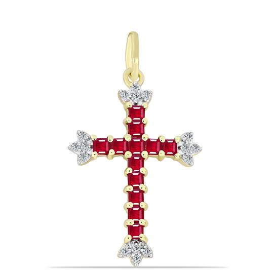 Kereszt Arannyal Bevont Ezüst Medál Madagaszkári Rubinnal és Fehér Topázzal