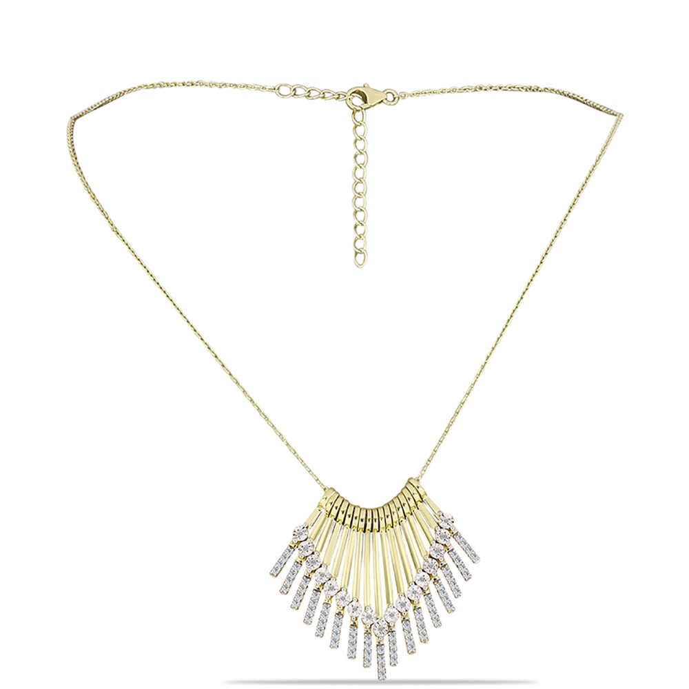 Arannyal Bevont Ezüst Nyaklánc Fehér Gyémánttal és Fehér Topázzal