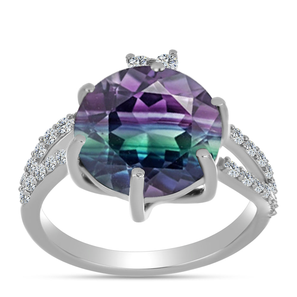 Ezüst Gyűrű Zebra Fluorittal és Fehér Topázzal