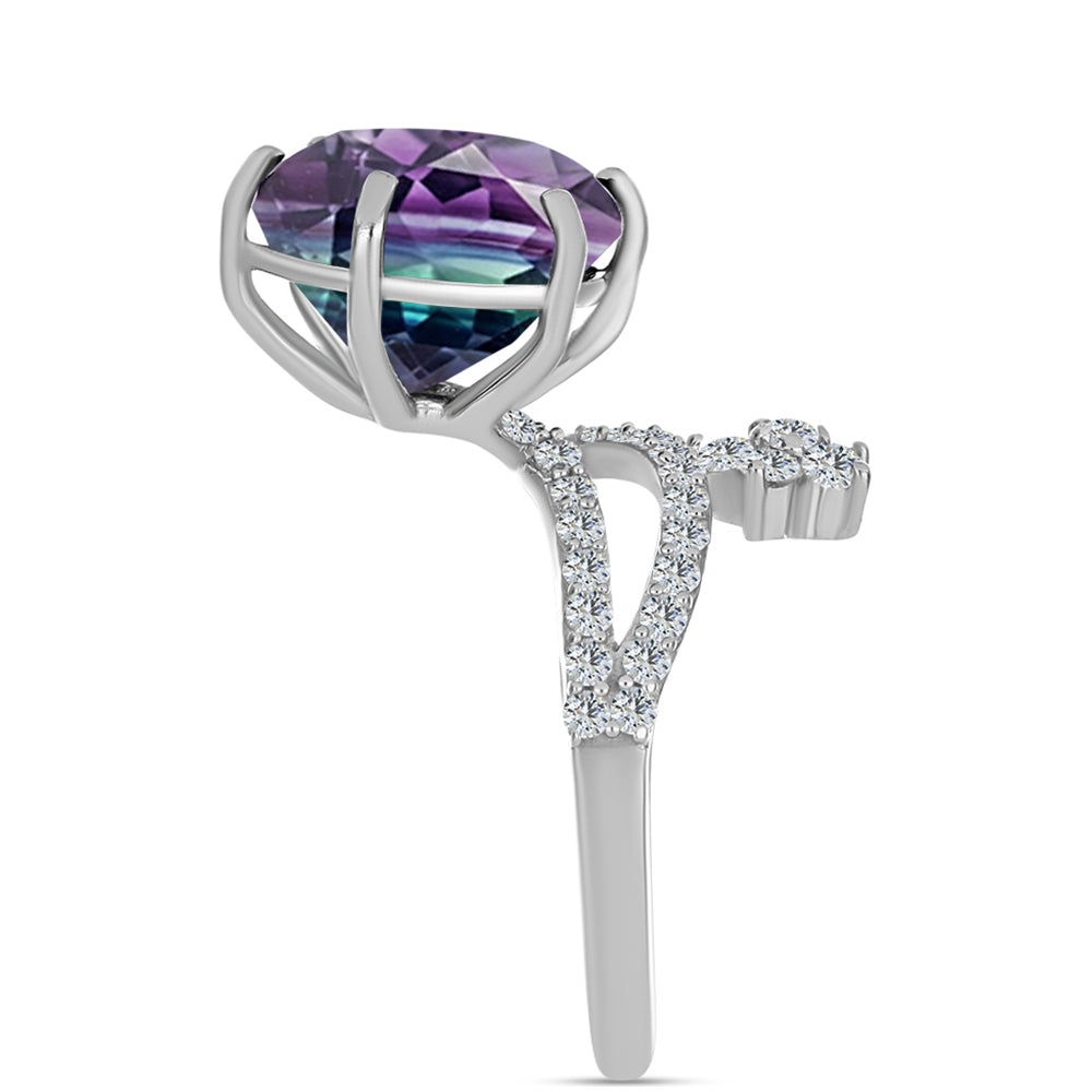 Ezüst Gyűrű Zebra Fluorittal és Fehér Topázzal 4 