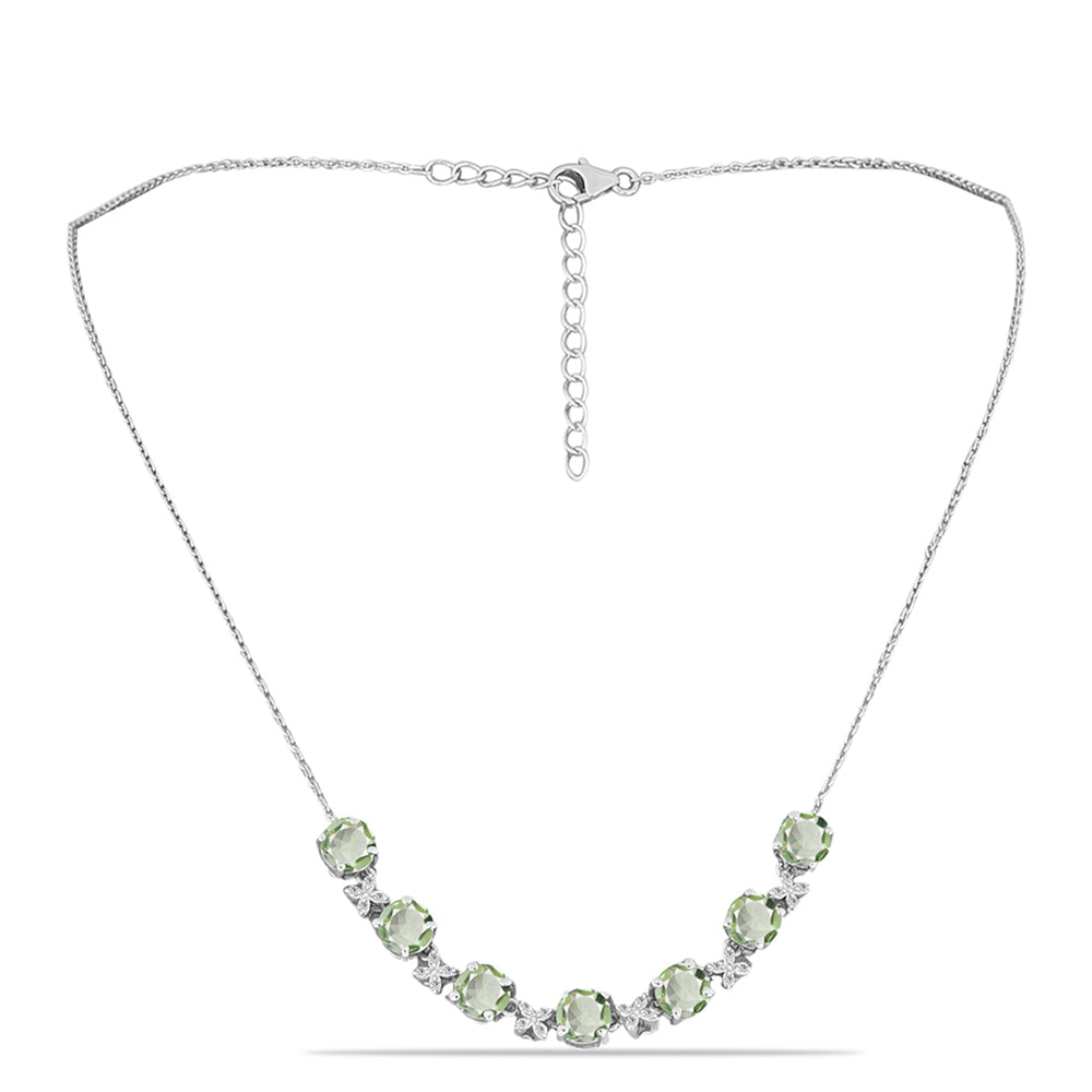 Ezüst Nyaklánc Zöld Ametiszttel és Fehér Topázzal