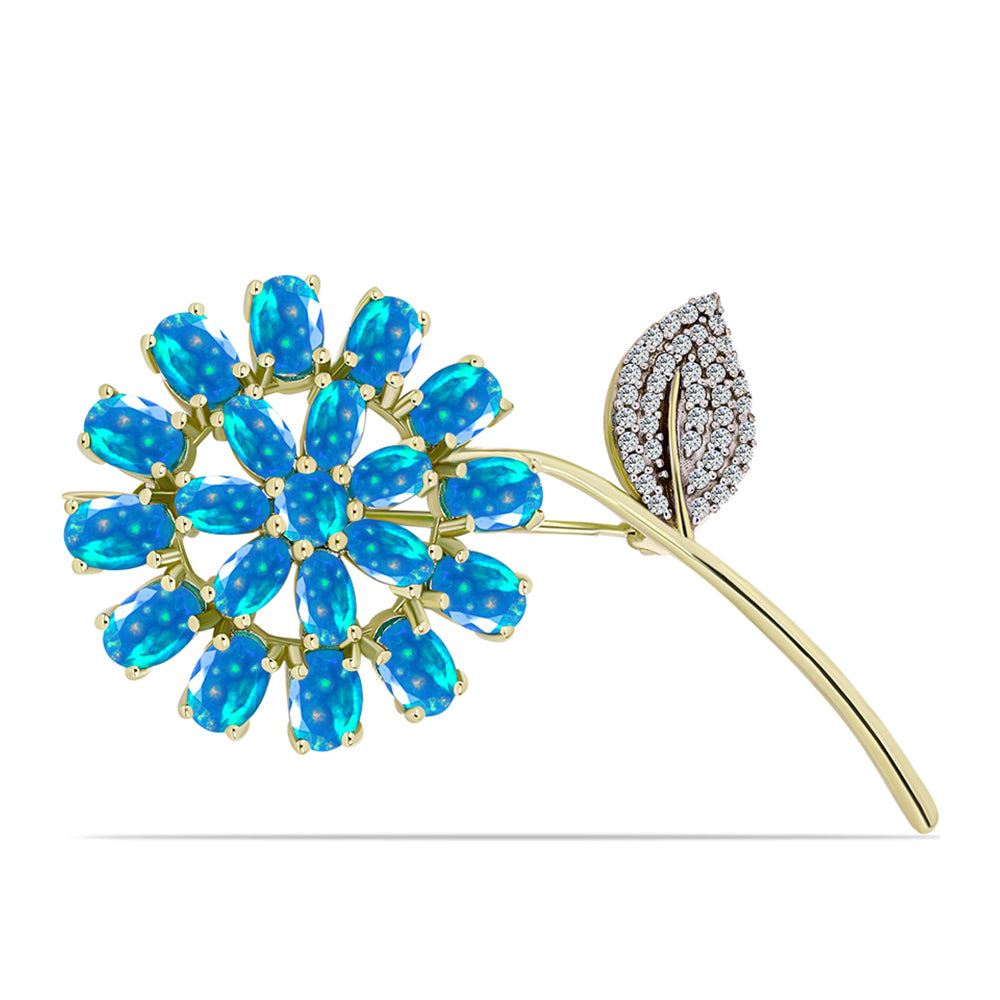 Arannyal Bevont Ezüst Bross Etiópiai Paradicsomi Opállal és Fehér Topázzal 1 