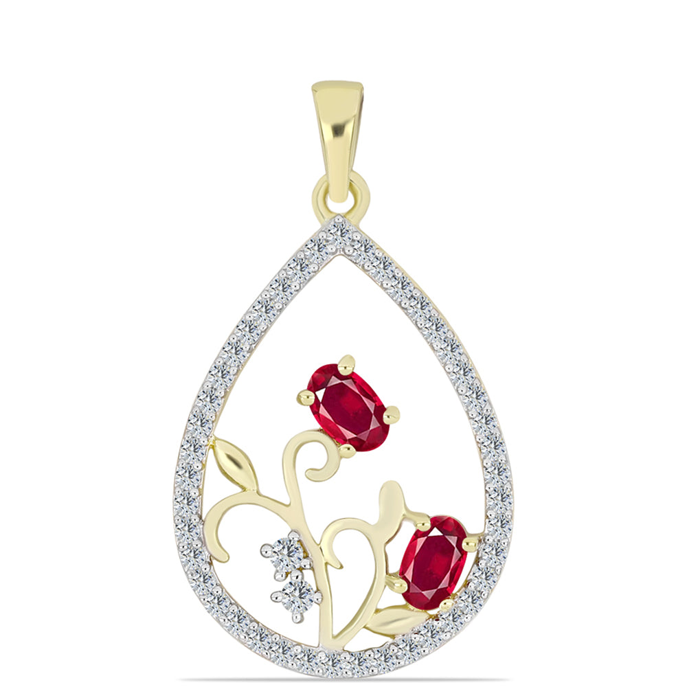 Arannyal Bevont Ezüst Medál Madagaszkári Rubinnal és Fehér Topázzal