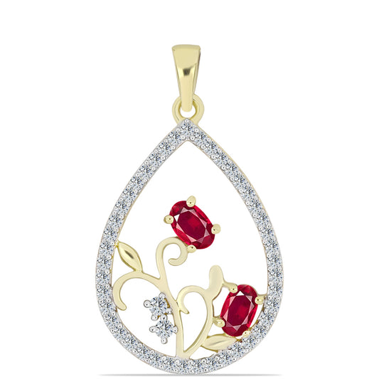 Arannyal Bevont Ezüst Medál Madagaszkári Rubinnal és Fehér Topázzal