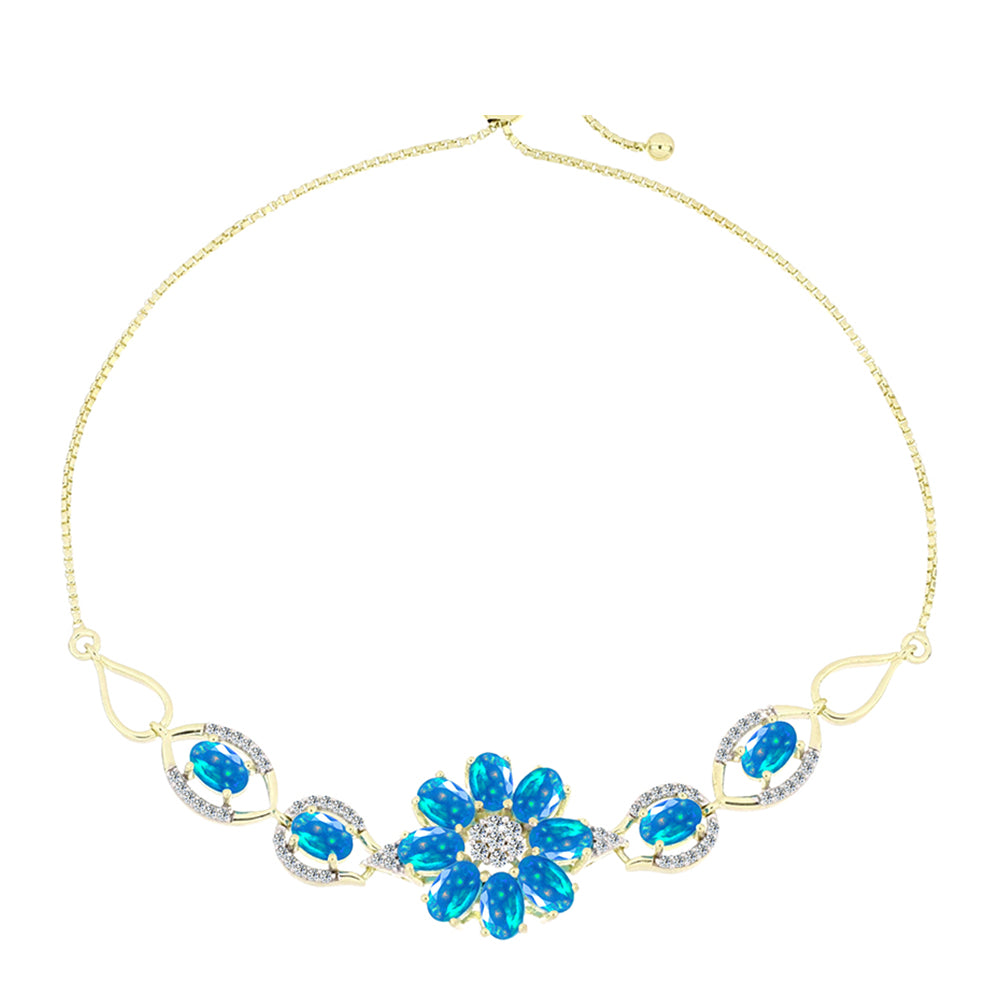 Arannyal Bevont Ezüst Karkötő Etiópiai Paradicsomi Opállal és Fehér Topázzal 1 