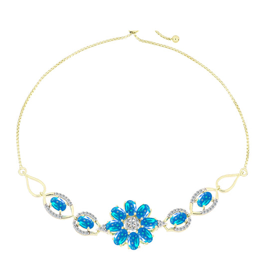 Arannyal Bevont Ezüst Karkötő Etiópiai Paradicsomi Opállal és Fehér Topázzal