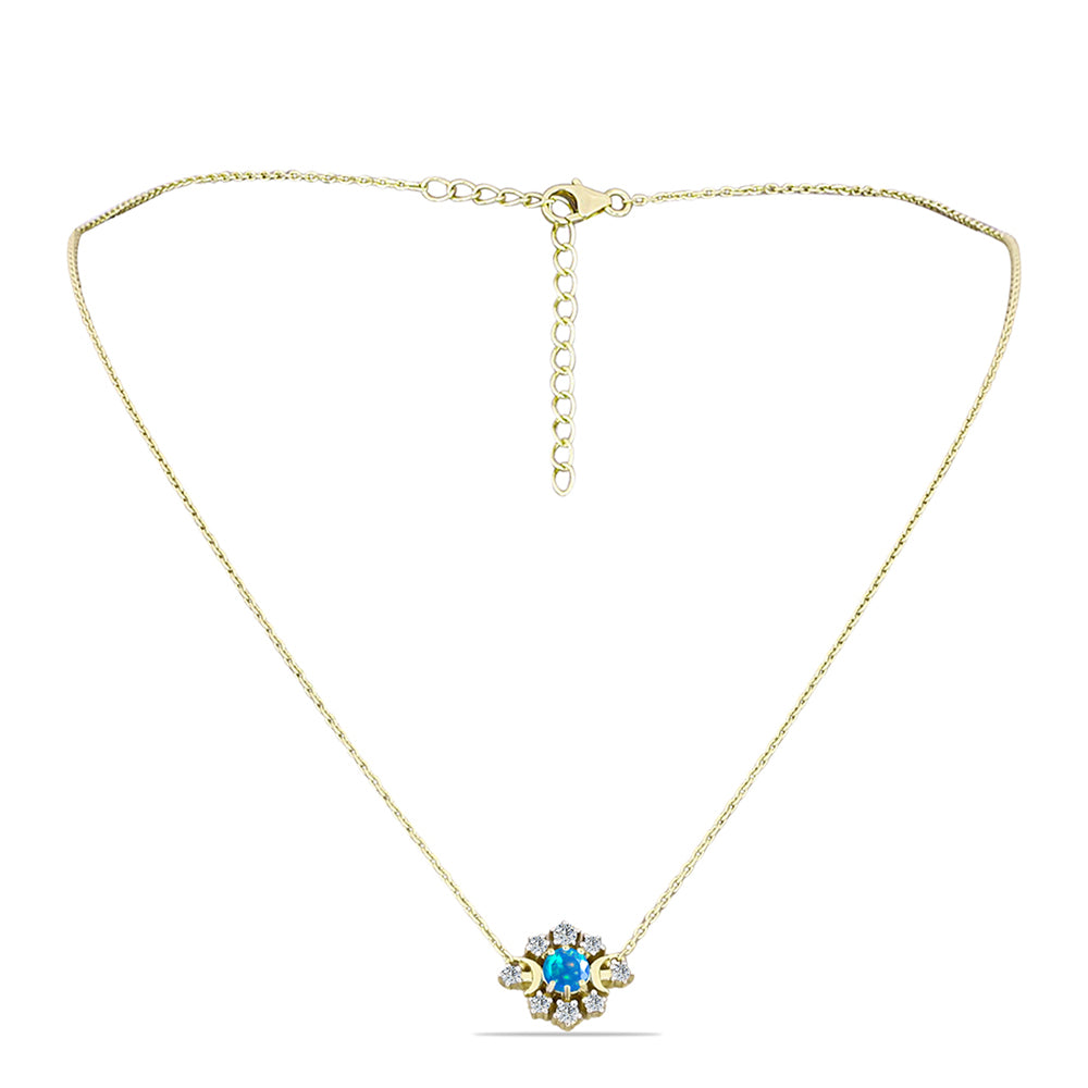 Arannyal Bevont Ezüst Nyaklánc Etiópiai Paradicsomi Opállal és Fehér Topázzal 1 