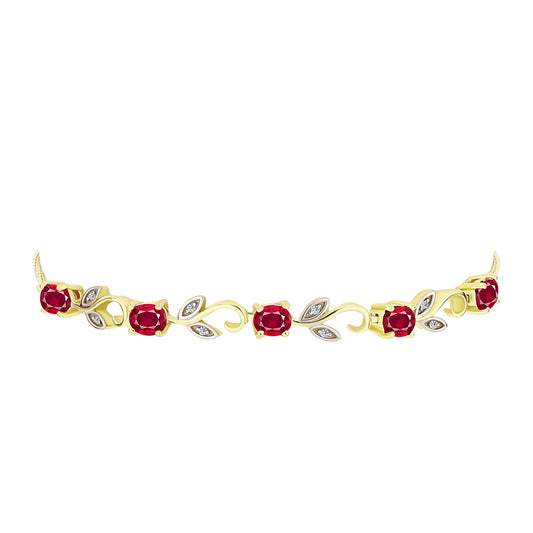 Arannyal Bevont Ezüst Karkötő Madagaszkári Rubinnal és Fehér Topázzal