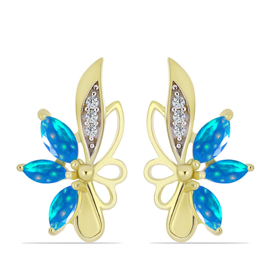 Arannyal Bevont Ezüst Fülbevaló Etiópiai Paradicsomi Opállal és Fehér Topázzal