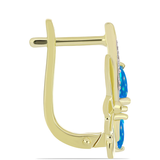 Arannyal Bevont Ezüst Fülbevaló Etiópiai Paradicsomi Opállal és Fehér Topázzal