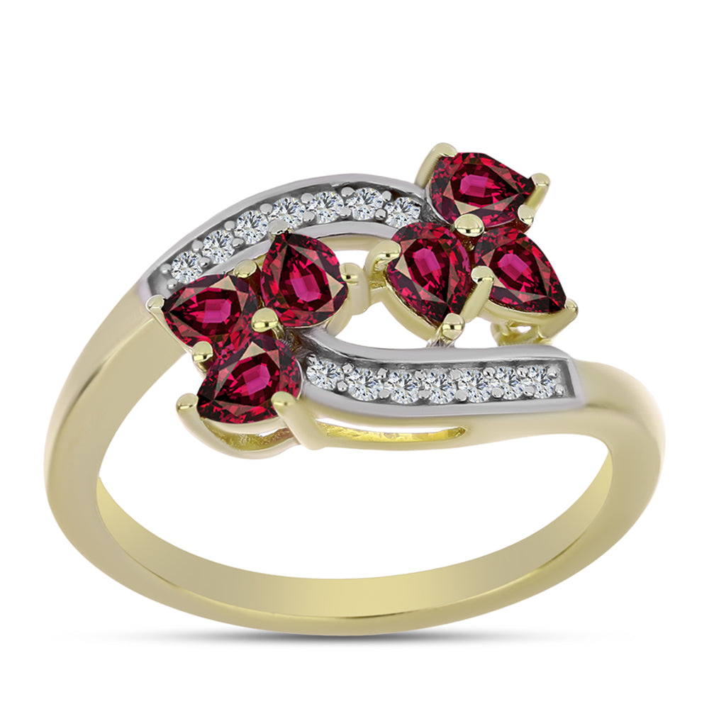 Arannyal Bevont Ezüst Gyűrű Rhodolit Gránáttal és Fehér Topázzal