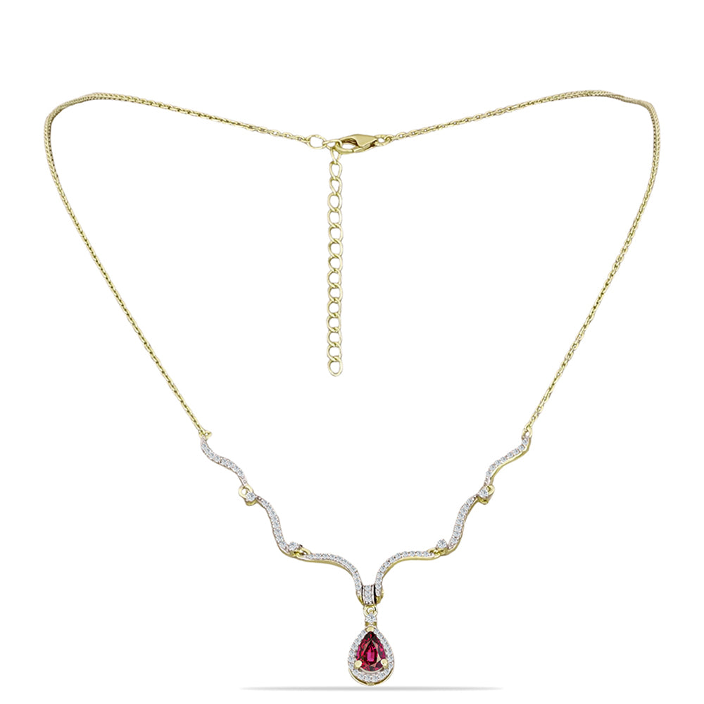 Arannyal Bevont Ezüst Nyaklánc Rhodolit Gránáttal és Fehér Topázzal 1 