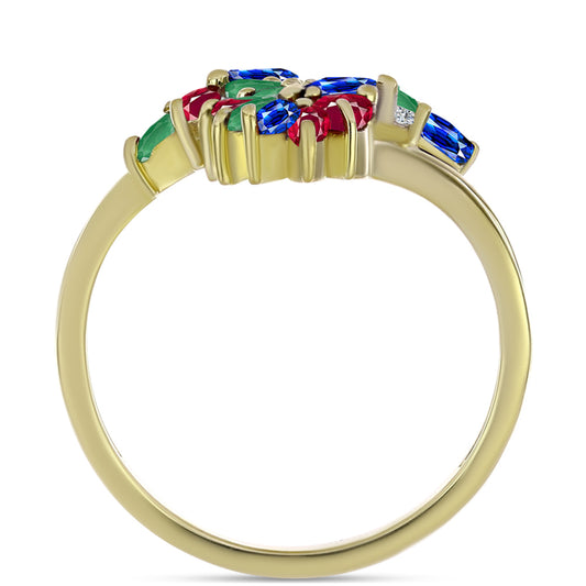 Arannyal Bevont Ezüst Gyűrű Madagaszkári Rubinnal és Ausztrál Kék Zafírral