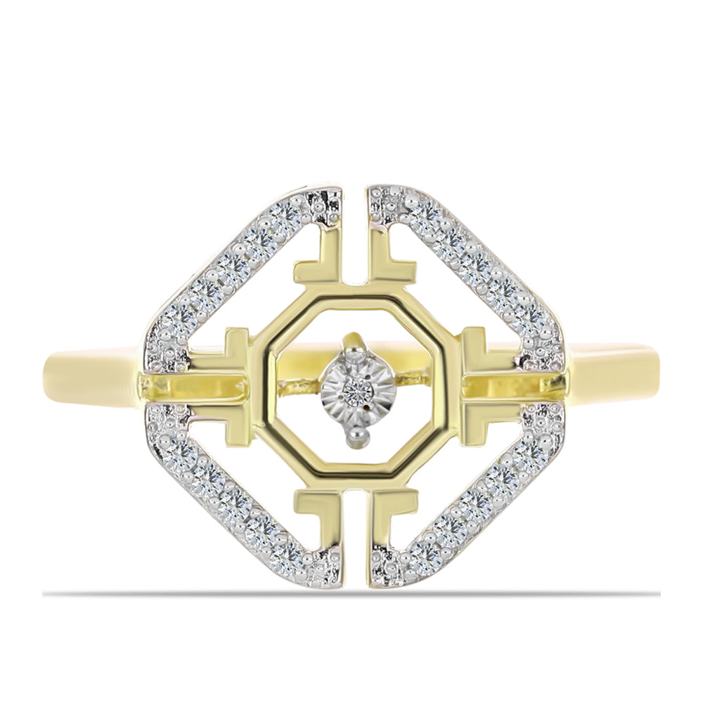 Arannyal Bevont Ezüst Gyűrű Fehér Gyémánttal és Fehér Topázzal