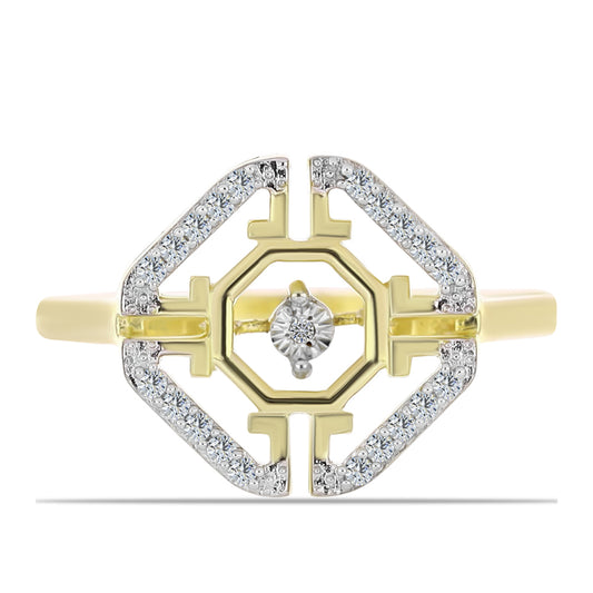 Arannyal Bevont Ezüst Gyűrű Fehér Gyémánttal és Fehér Topázzal